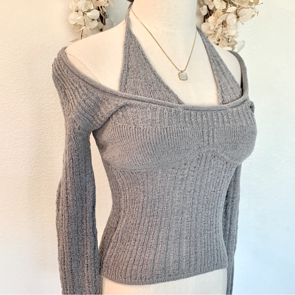 H&M Double-Layered Ladder-Stitch-Look 2-Fer Sweater Knit Top Gray Medium M - Picture 1 of 12